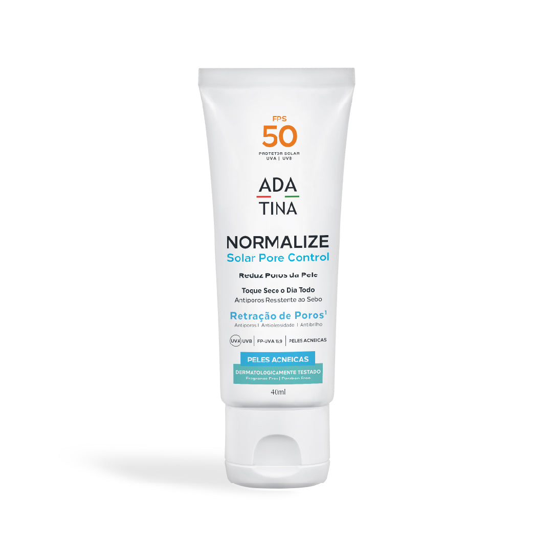 Protetor solar Normalize Solar Pore Control FPS 50 da Ada Tina para peles oleosas e acneicas.