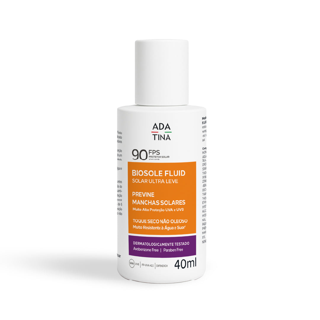Biosole Fluid FPS 90 protetor solar para todos os tipos de pele que previne manchas solares com alta proteção UVA/UVB.