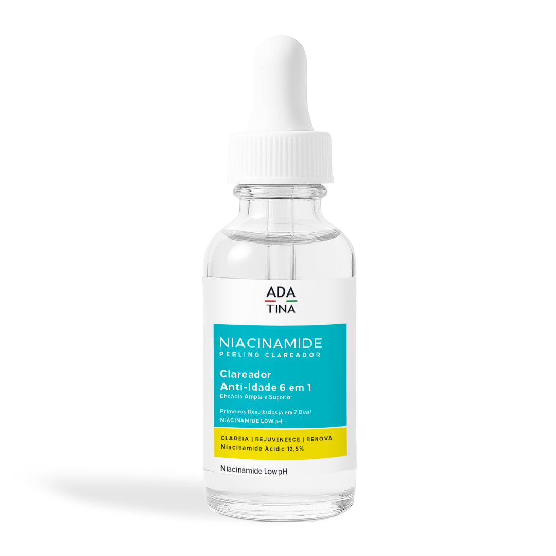 Sérum Niacinamide Peeling Clareador com ativos anti-idade. Clareia, rejuvenesce e renova a pele.