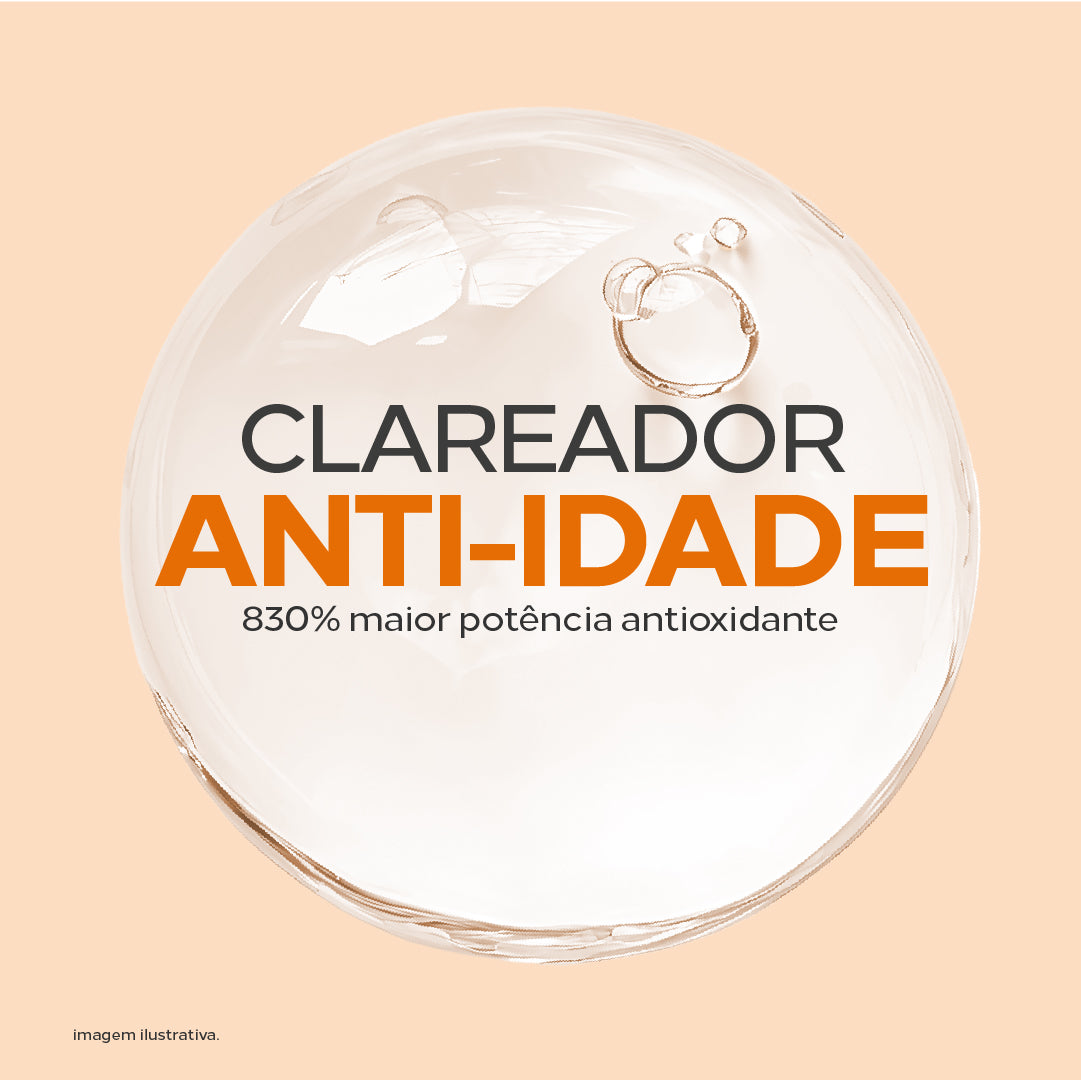 Pure C 20 sérum clareador anti-idade com 830% maior potência antioxidante.