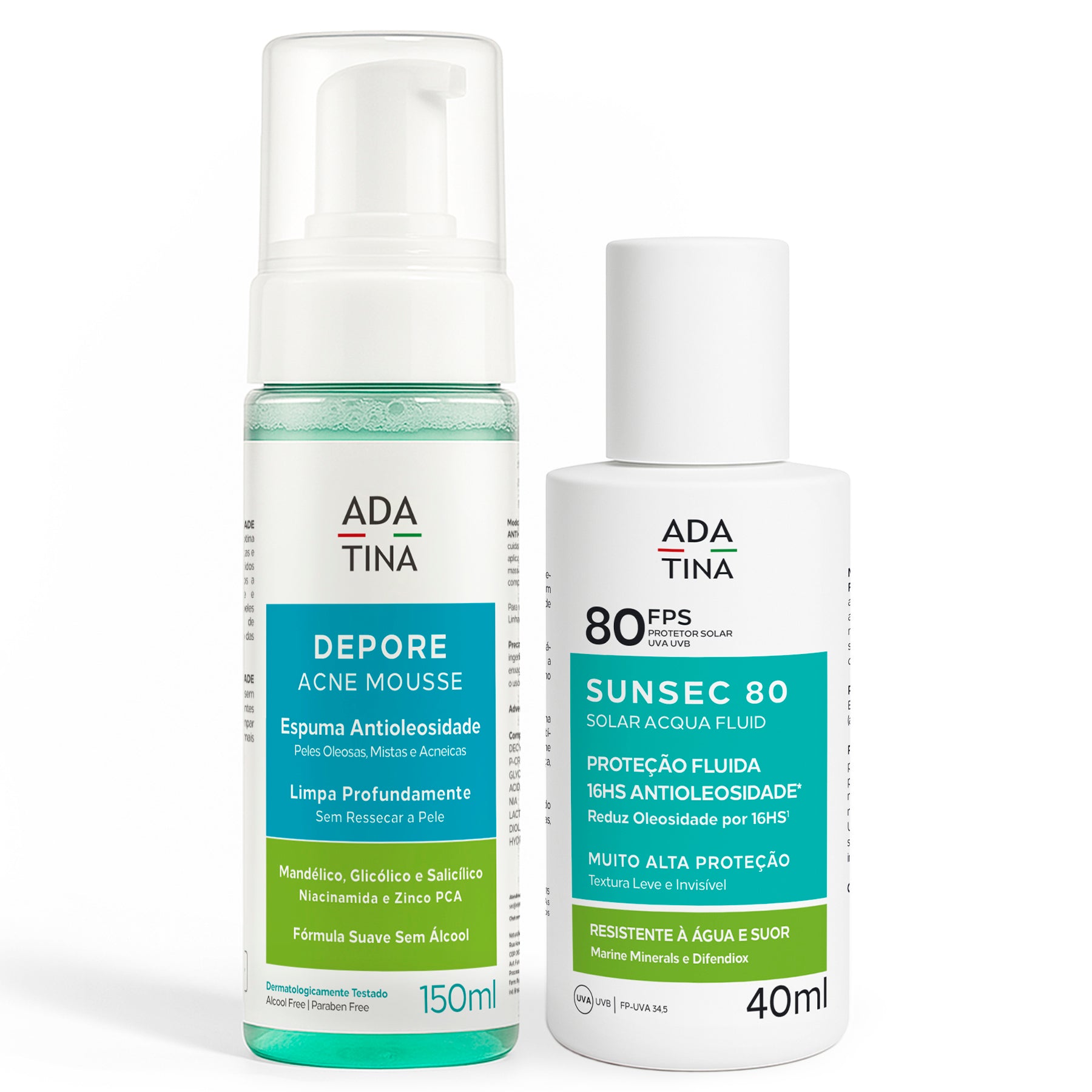 Kit para pele oleosa e acneica com espuma Depore Acne Mousse e protetor solar Sunsec FPS 80.