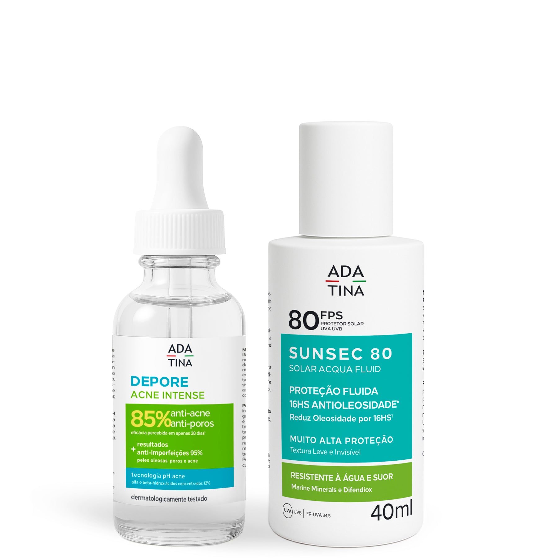 Kit para peles oleosas e controle da acne com sérum Depore Acne Intense e protetor solar Sunsec FPS 80.