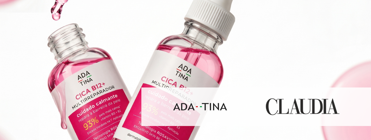 A revista Claudia indica o Cica B12+ da Ada Tina entre os produtos essenciais na skincare