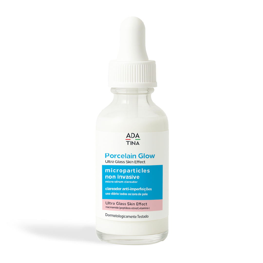Porcelain Glow Ultra Glass Skin Effect: Sérum Facial Clareador com Microespículas Invisíveis, Vitamina C, Niacinamida e Peptídeos de Retinol