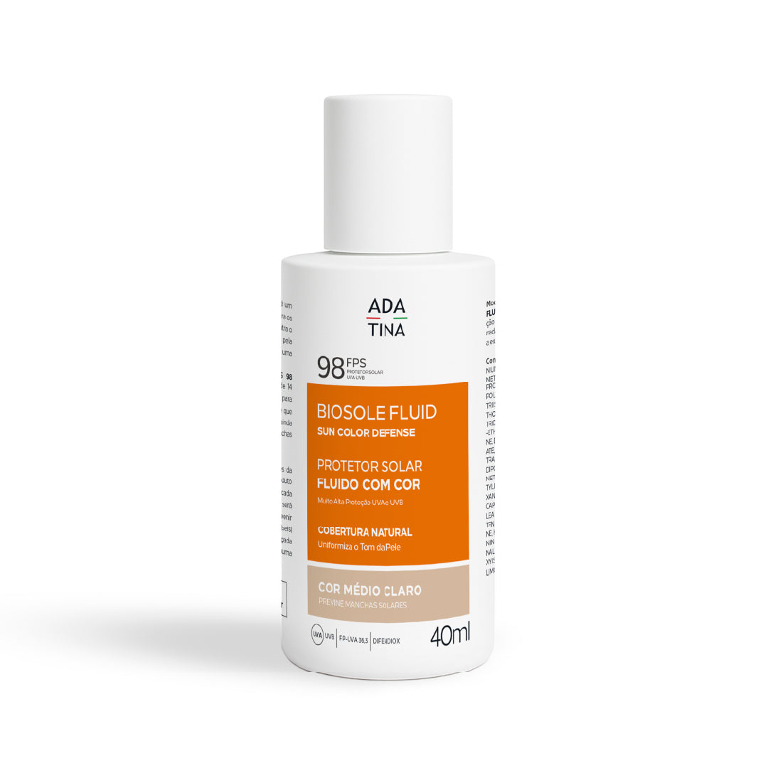 Protetor Solar Facial 12HS com Cor, Cobertura Natural e Toque Seco Biosole Fluido FPS 98