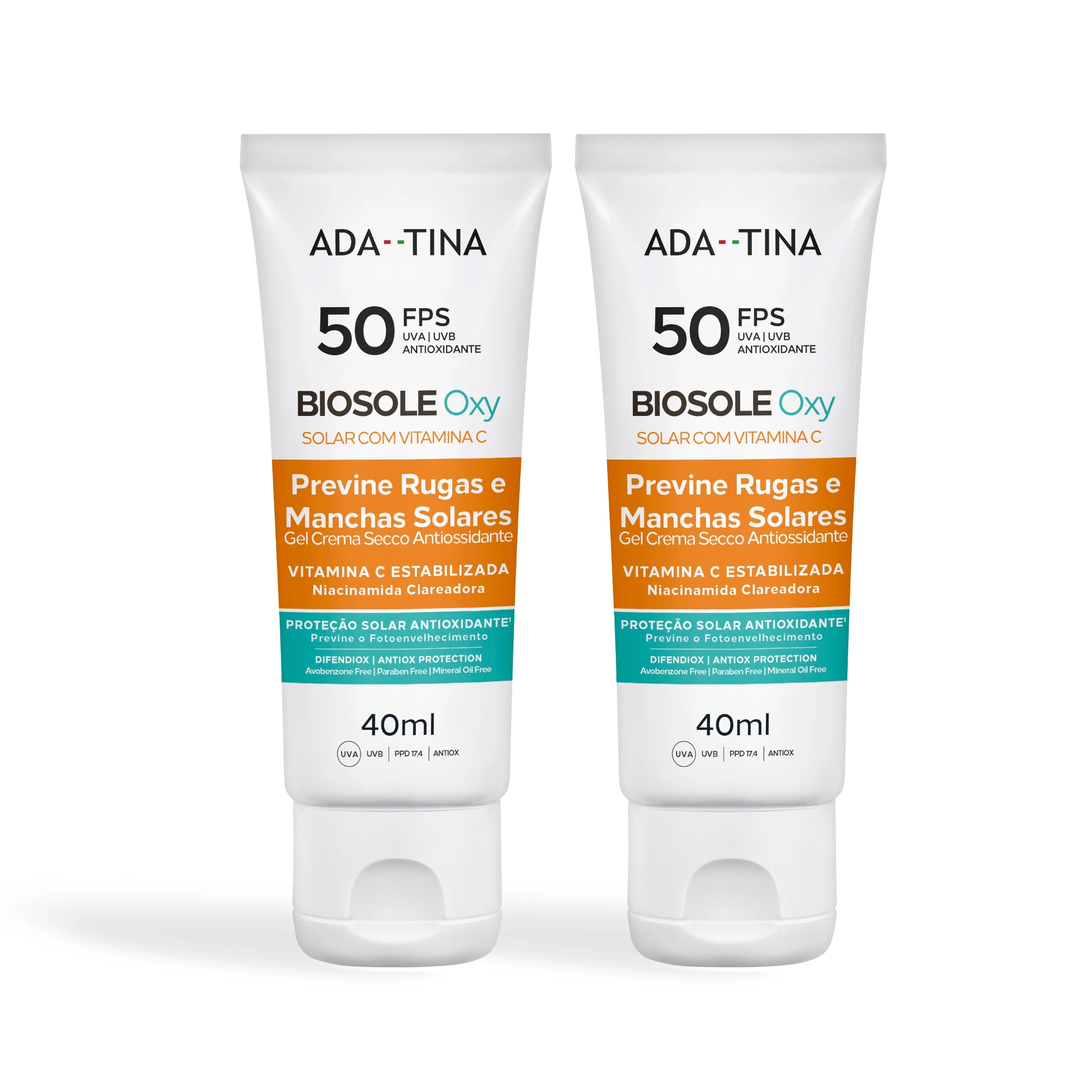Kit 2 Un Protetor Solar Facial 12HS Clareador Anti-Calor 2x Mais Rápido – Biosole Oxy FPS 50 40ml