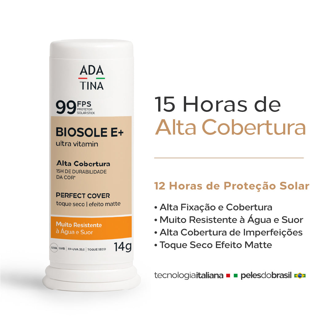 Protetor Solar Facial 12HS Stick com Cor Toque Seco Biosole E Plus Ultra Vitamin FPS 99