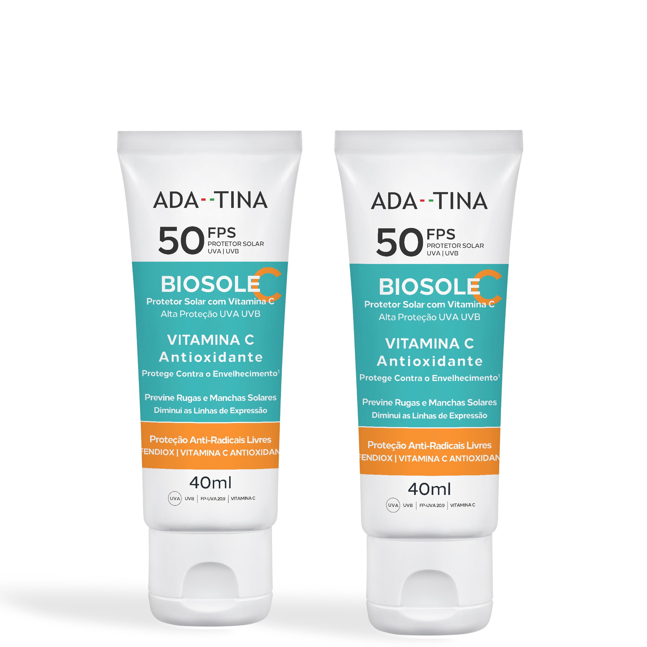 Kit 2 unidades 2 Protetores Solares 12HS Triplo Fator Clareador Biosole C FPS 50 - 40ml