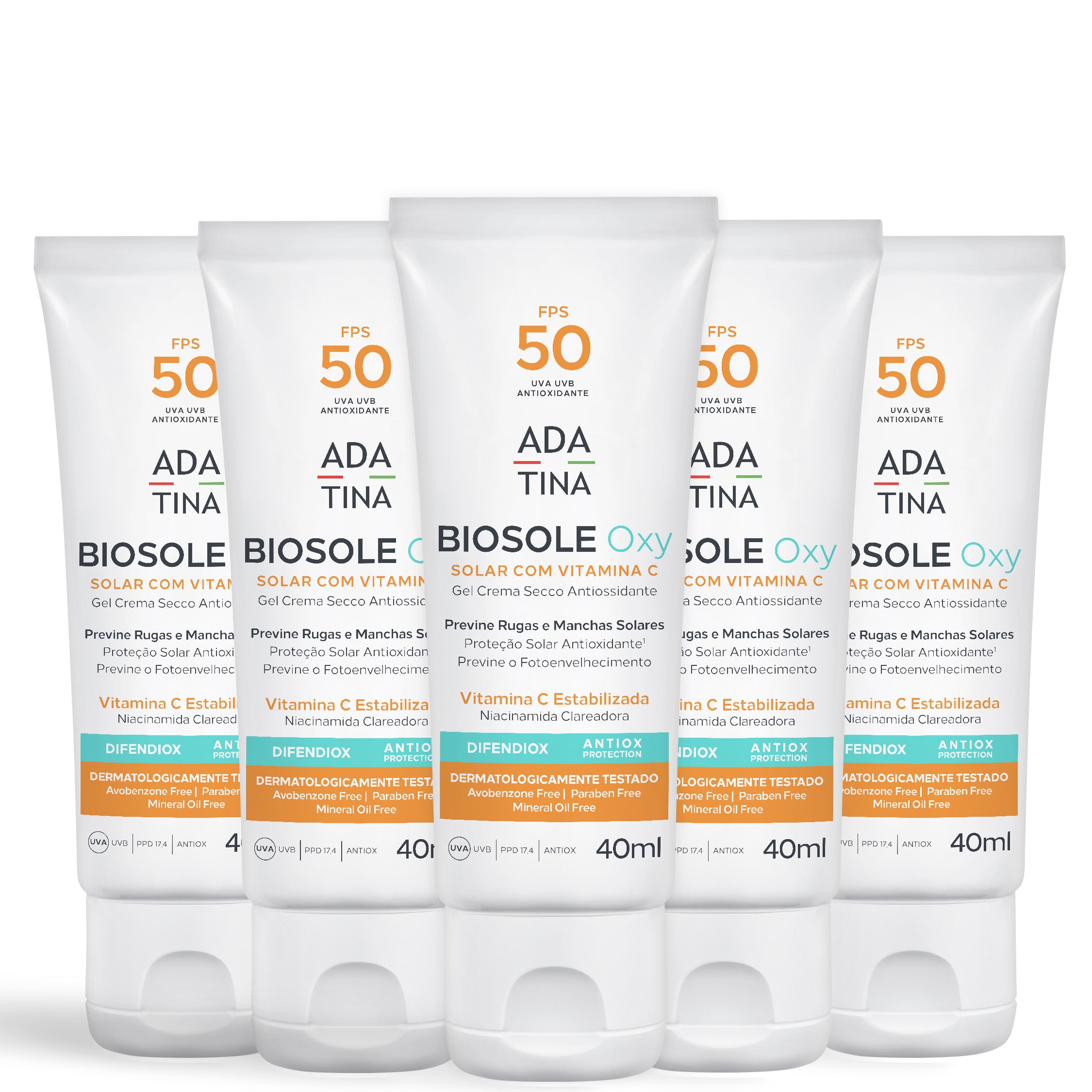 Kit 5 Un Protetor Solar 12HS Clareador de Peles com Manchas e Melasma - Biosole Oxy FPS 50 40ml