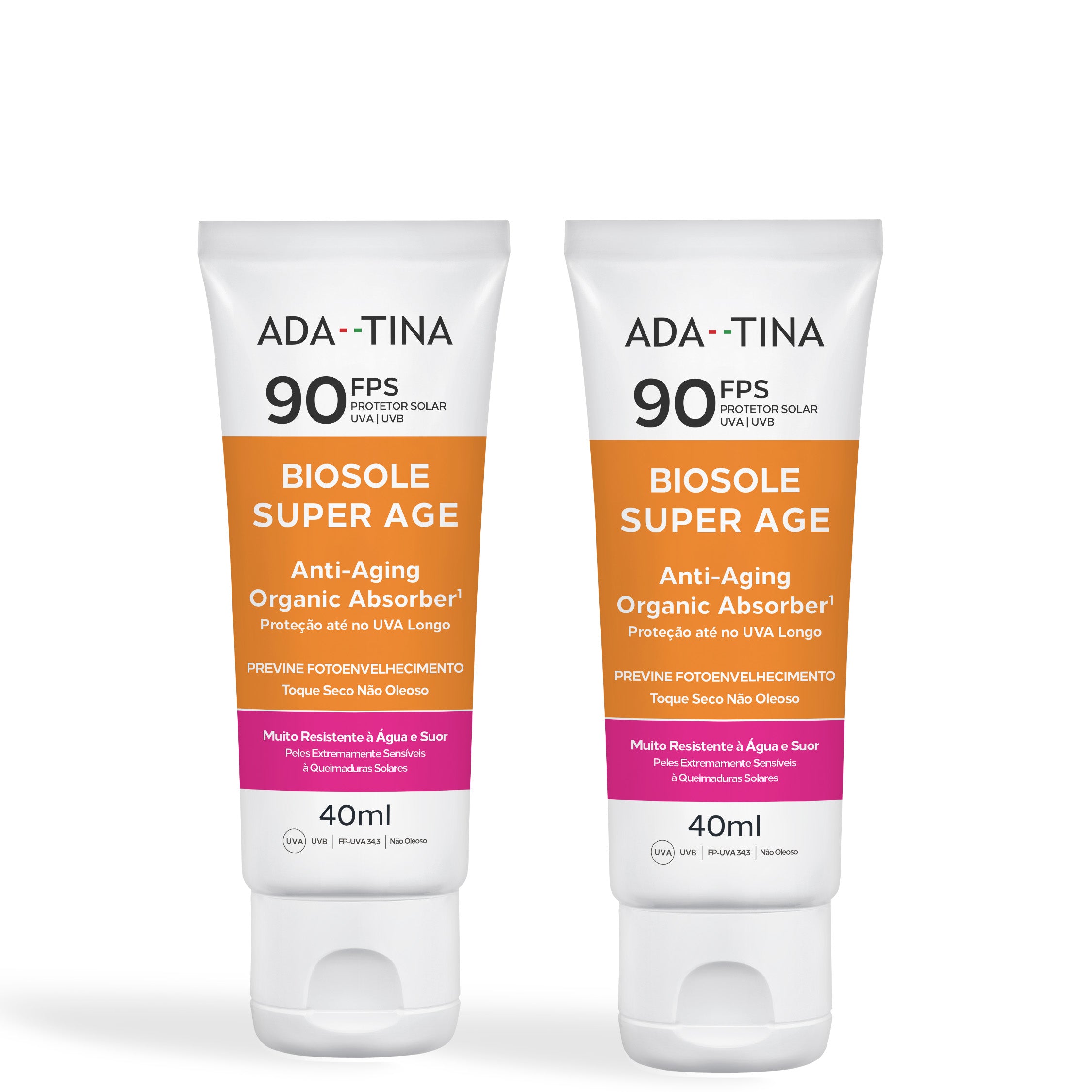 Kit 2 unidades Protetor Solar 12HS Anti-Idade Toque Seco Anti-Calor – Biosole Super Age FPS 90 40ml