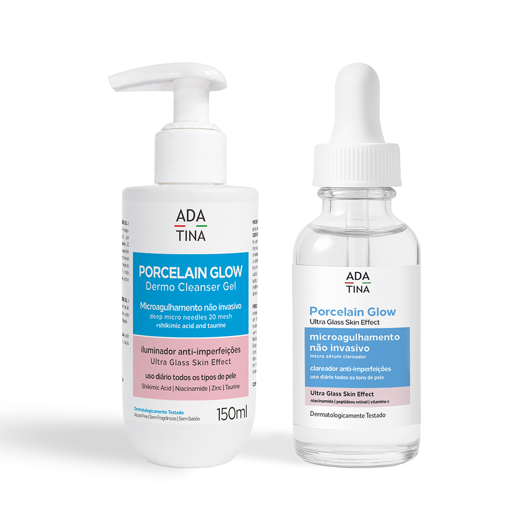 Kit Porcelain Glow Glass Skin: Gel de Limpeza Micropeeling Renovador + Sérum Antioxidante Iluminador