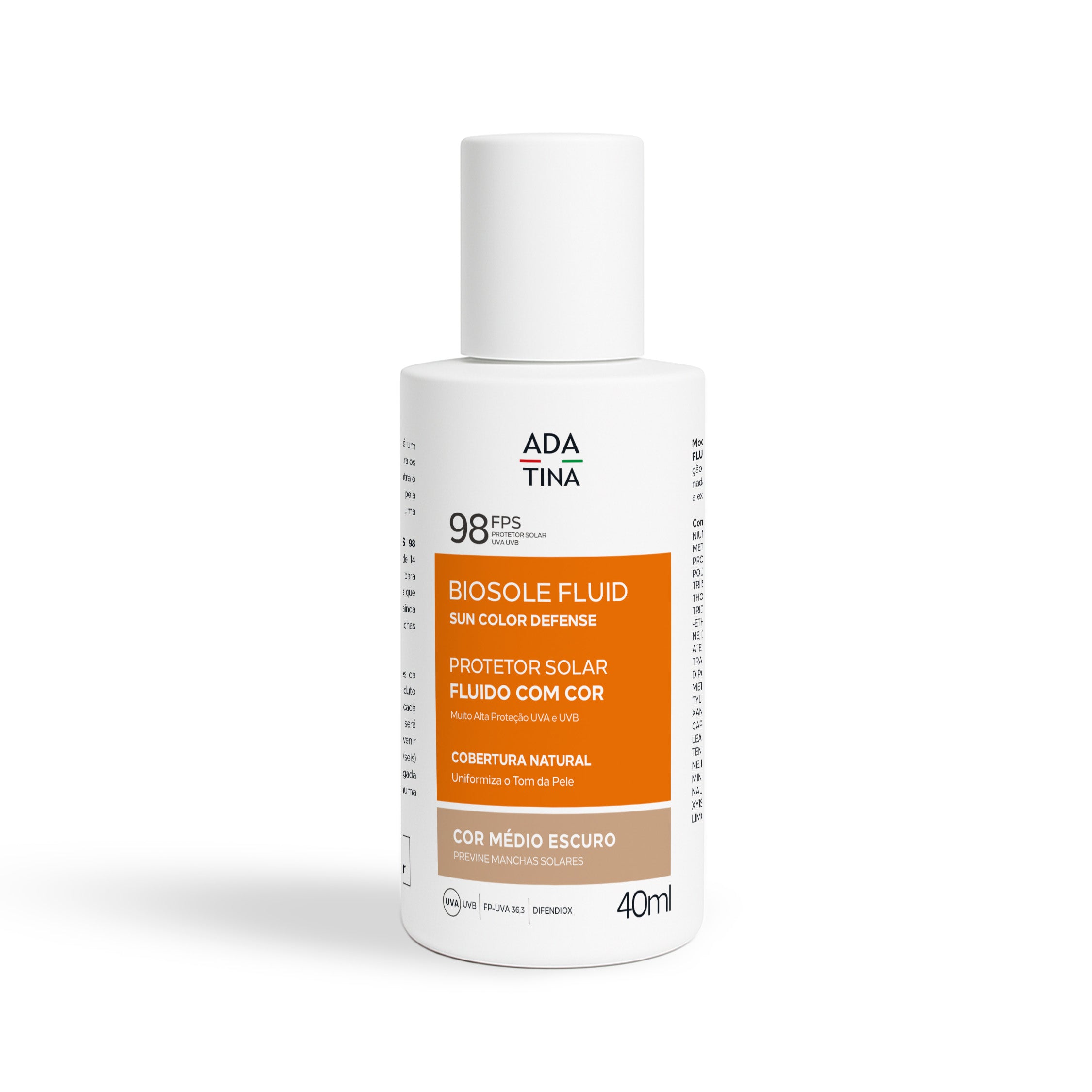 Protetor Solar Facial 12HS com Cor Cobertura Natural e Toque Seco - Biosole Fluido FPS 98 40ml