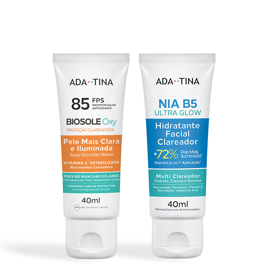 Kit Protetor Solar 12HS Clareador + Hidratante Multi Clareador – Biosole Oxy FPS 85 + Nia B5 Ultra Glow