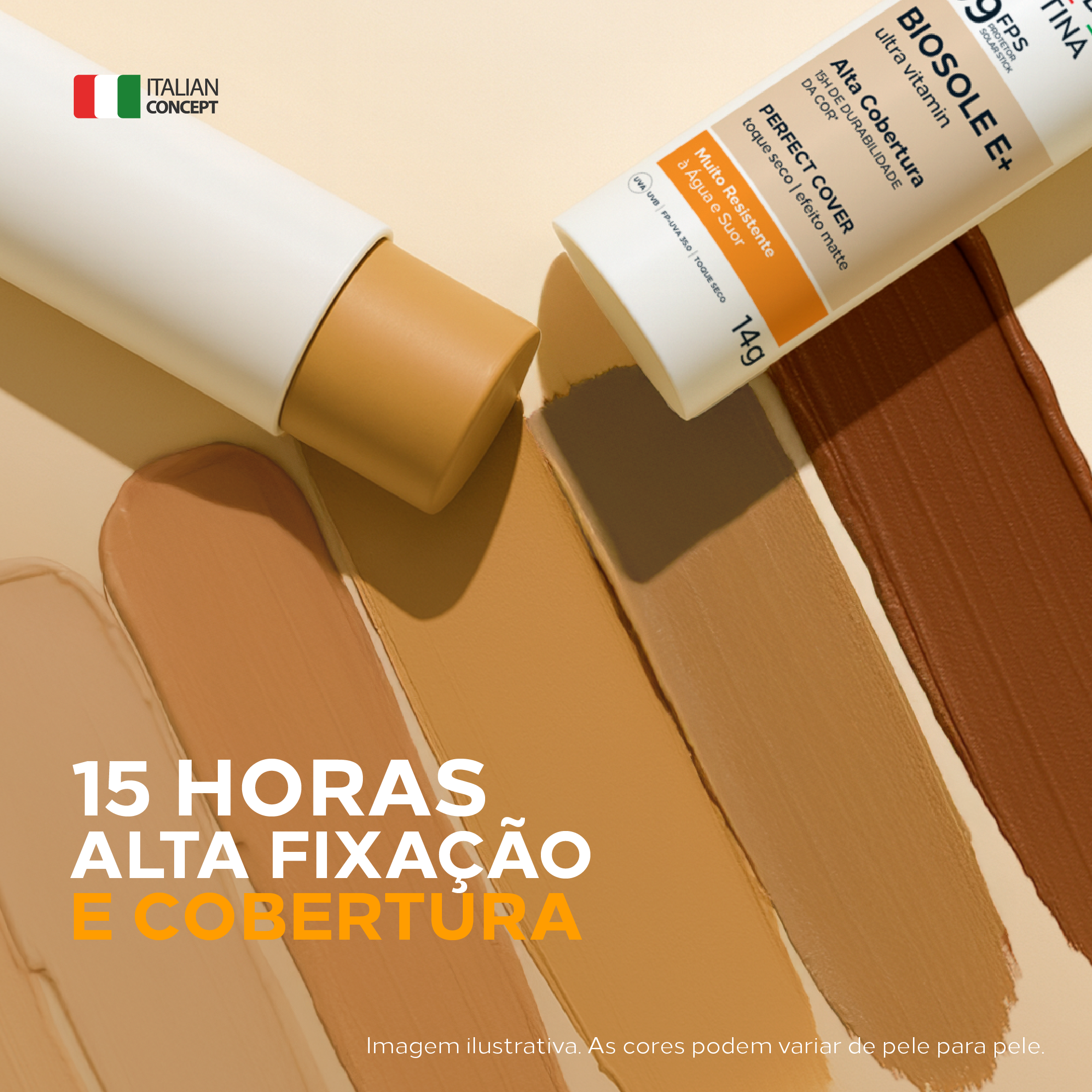 Protetor Solar Facial 12HS Stick com Cor Toque Seco Biosole E Plus Ultra Vitamin FPS 99