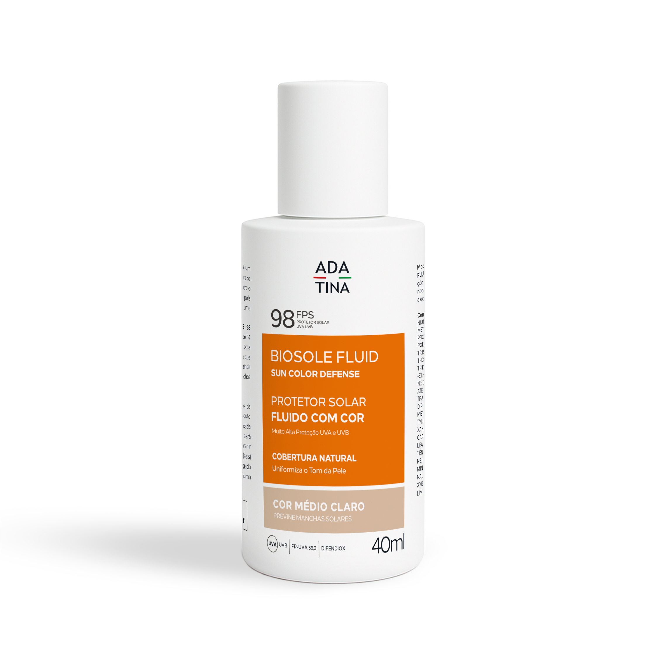 Protetor Solar Facial 12HS com Cor Cobertura Natural e Toque Seco - Biosole Fluido FPS 98 40ml