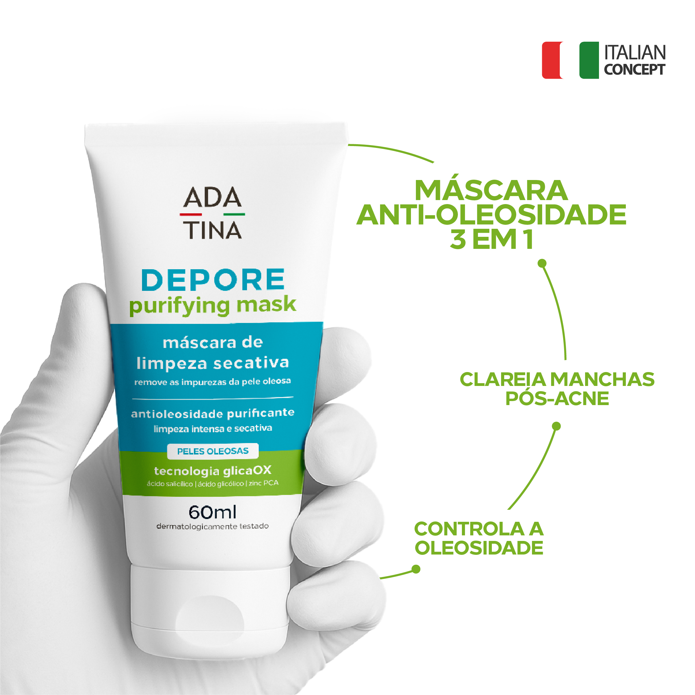 Máscara Facial Anti-Oleosidade 3 em 1: Acne, Marcas e Oleosidade – Depore Purifying Mask 60ml