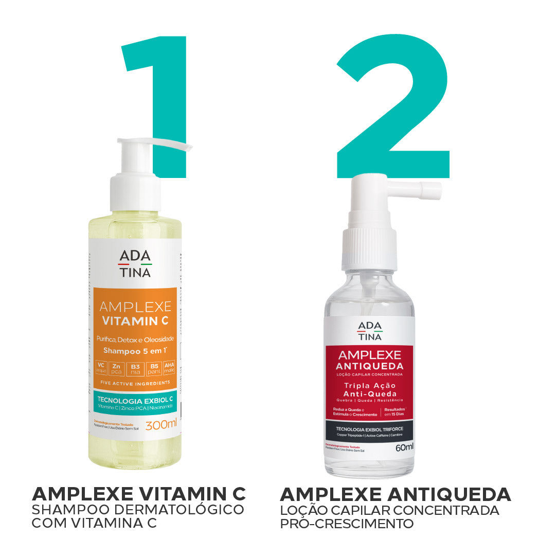 Rotina reparadora Ada Tina com Amplexe Vitamin C e Amplexe Antiqueda.