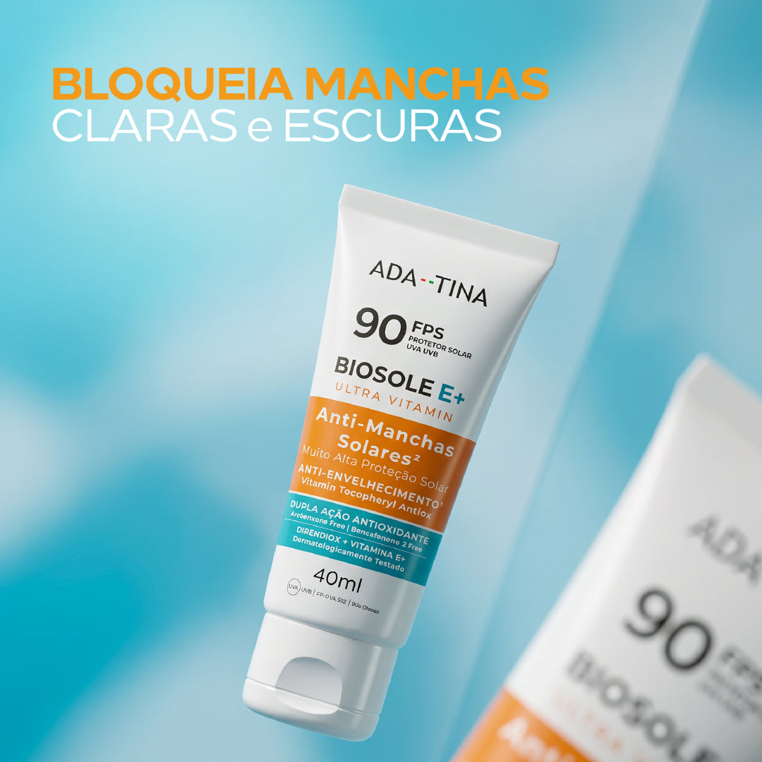 Protetor Solar Facial 12HS Bloqueador de Manchas Claras e Escuras FPS 90 - Biosole E+ Ultra Vitamin 40ml