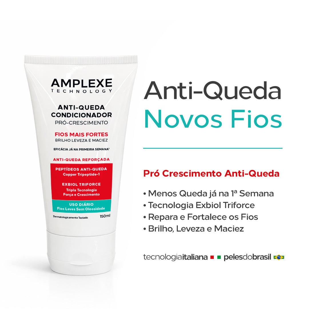 Amplexe Anti-Queda Concionador pró-crescimento com tecnologia Exbiol Triforce trazendo brilho, leveza e maciez.