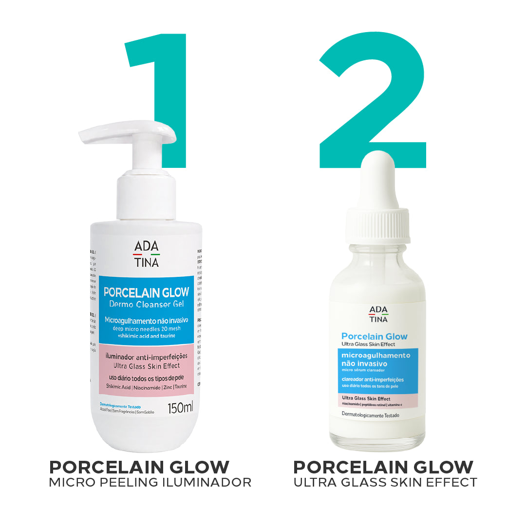 Rotina Glass Skin com Porcelain Glow Gel e Porcelain Glow.