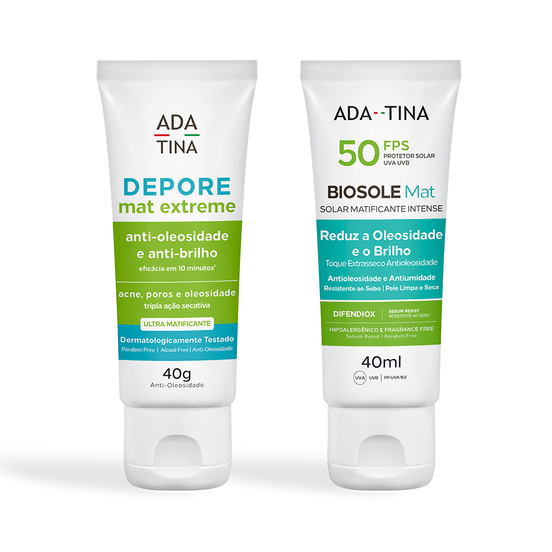 Kit para peles oleosas e acneicas com hidratante facial Depore Mat Extreme e protetor solar Biosole Mat FPS 50.