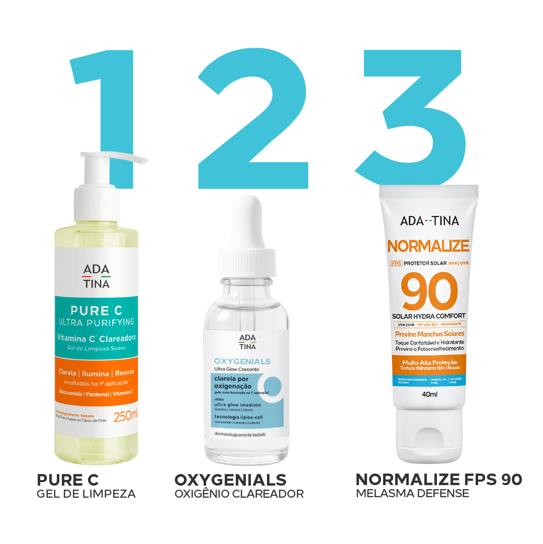Rotina Anti-Manchas: Pure C Ultra Purifying, Oxygenials e Normalize Hydra Comfort FPS 90.