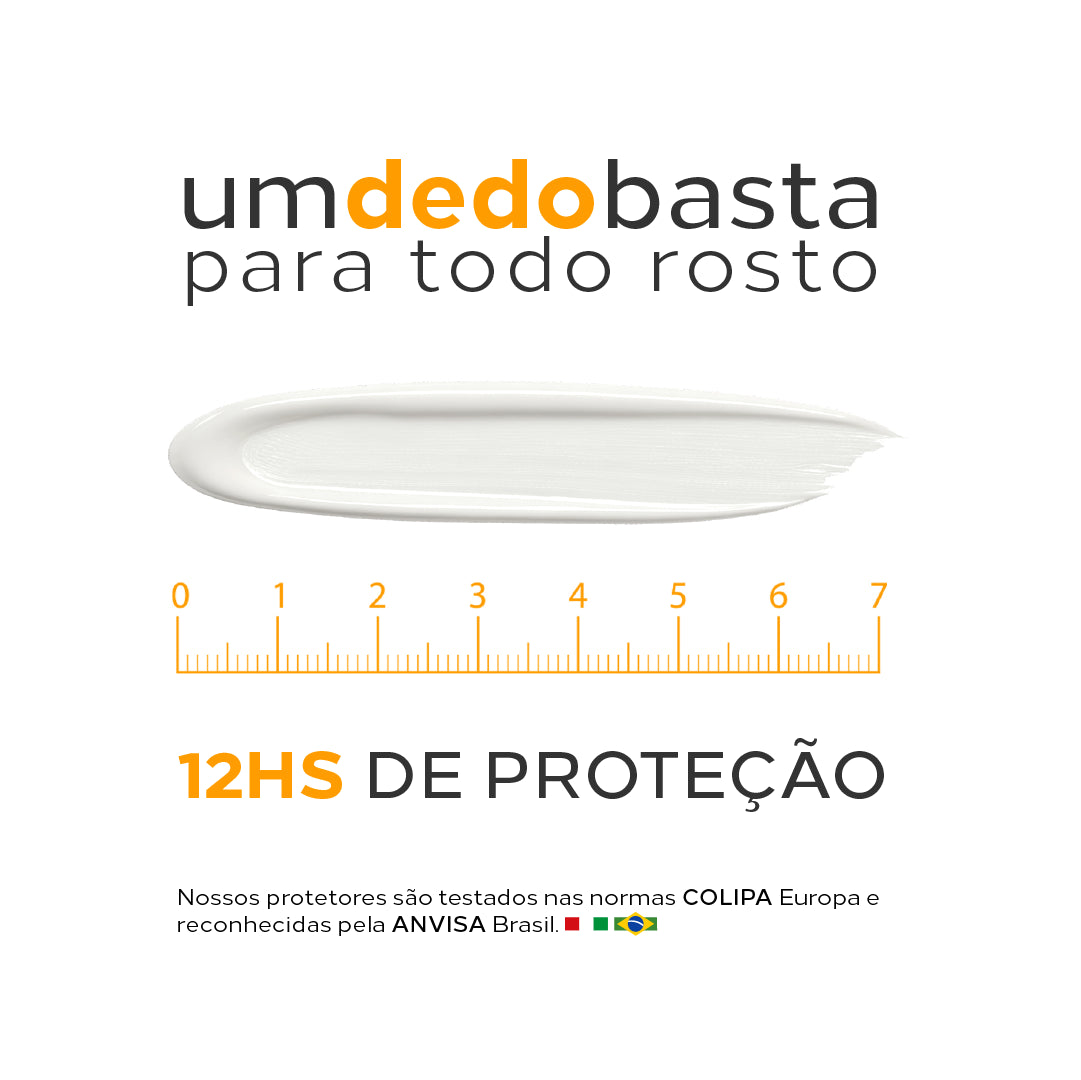 12 horas de proteção solar com textura leve e rendimento ideal: apenas um dedo é suficiente para o rosto. 