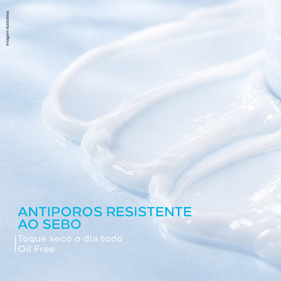 Protetor solar oil free com ação antiporos e resistência ao sebo. 