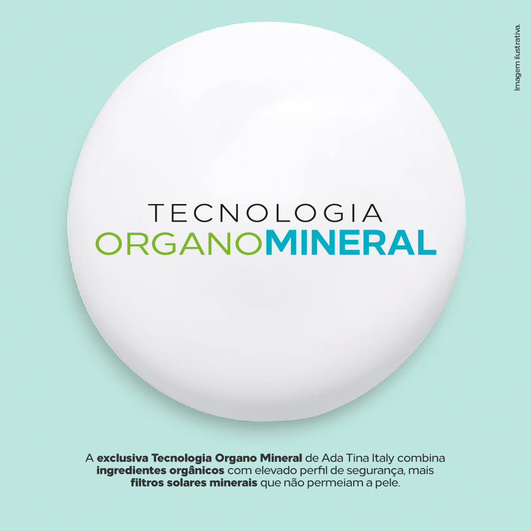 Tecnologia OrganoMineral exclusiva ADA TINA, que combina filtros solares minerais e orgânicos.