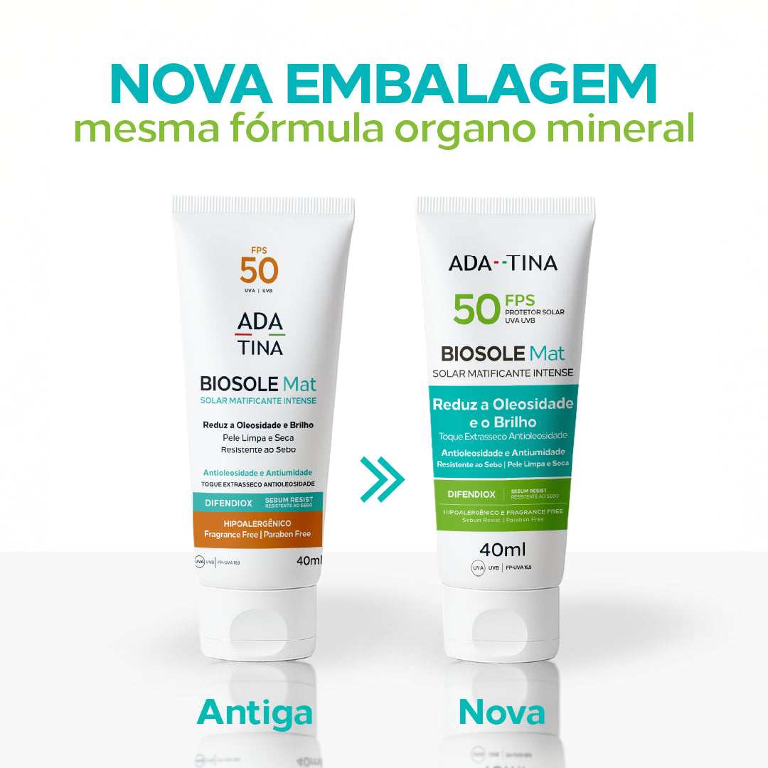 Mesma fórmula, nova embalagem do protetor solar Biosole Mat FPS 50.
