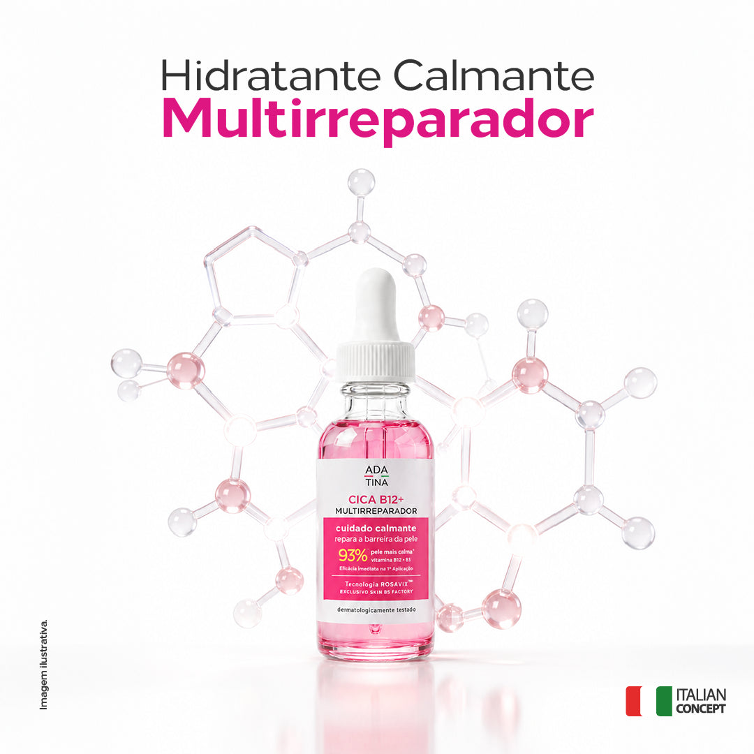 Sérum CICA B12+, hidratante calmante multirreparador para pele sensibilizada, seca ou com vermelhidão.