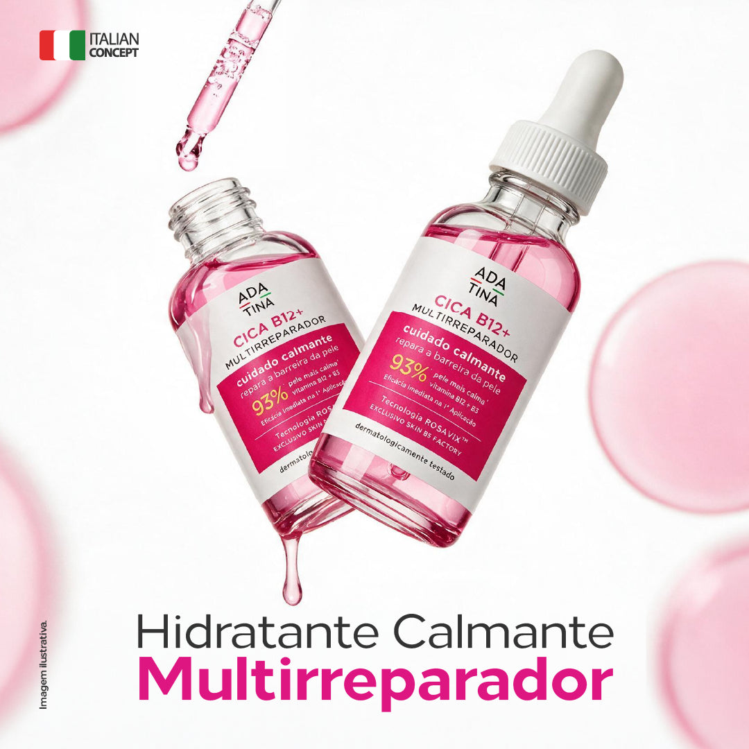 Sérum CICA B12+, hidratante calmante multirreparador para pele sensibilizada, seca ou com vermelhidão.