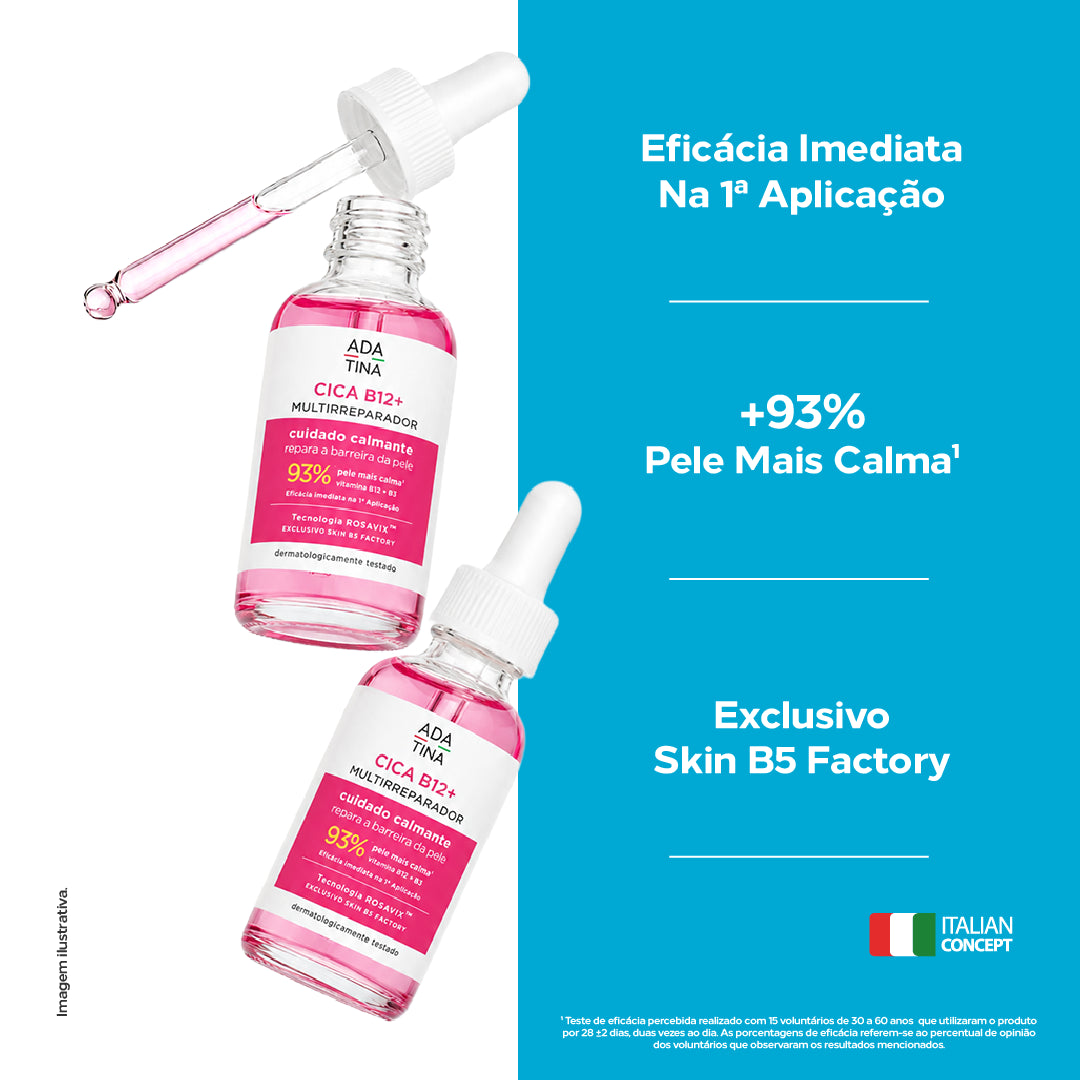 CICA B12+ com eficácia imediata, 93% de percepção de pele mais calma e tecnologia exclusiva Skin B5 Factory.