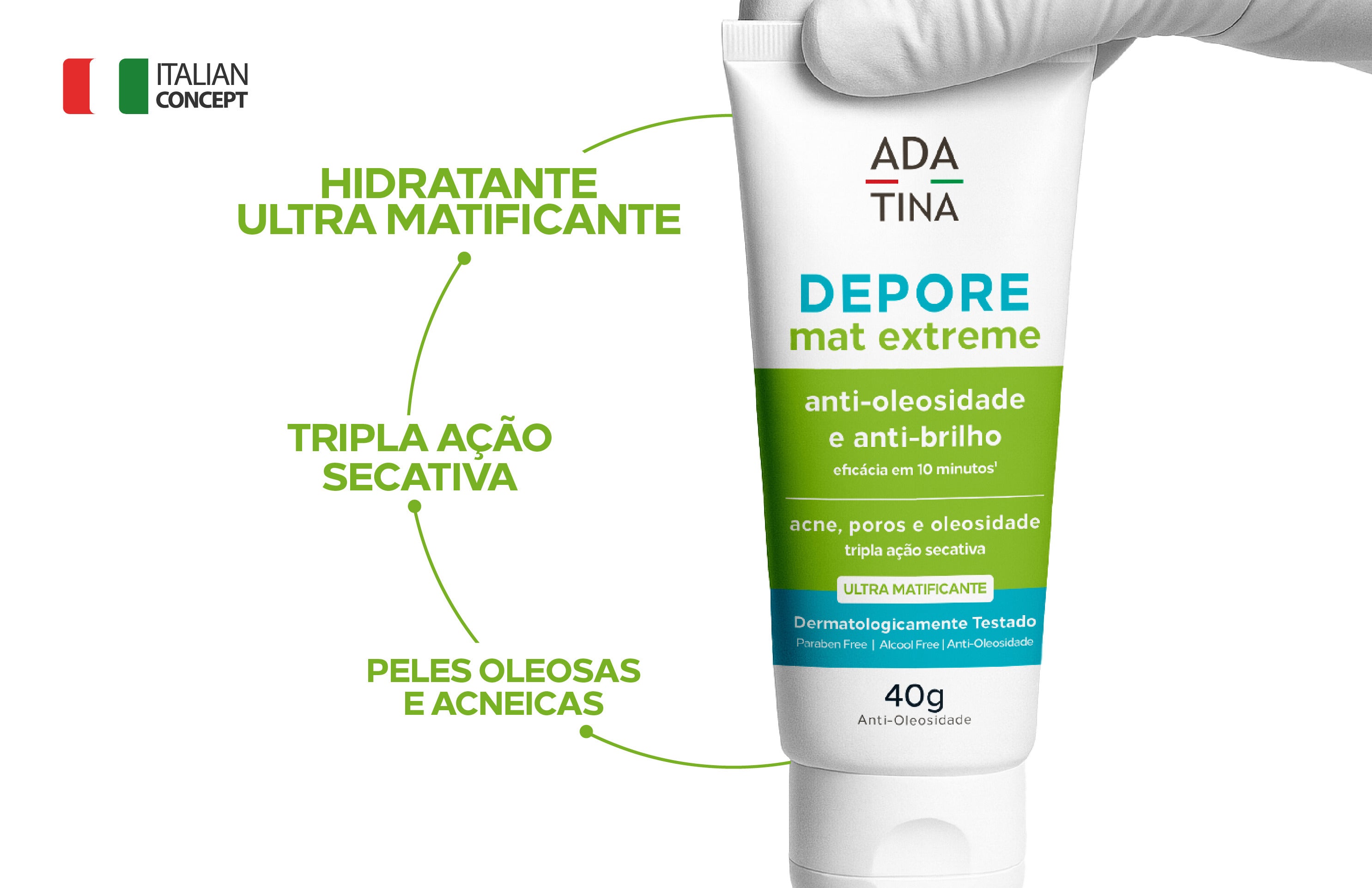 Ativos da máscara Depore Purifying Mask Ada Tina com ácido salicílico, argila branca e zinco PCA