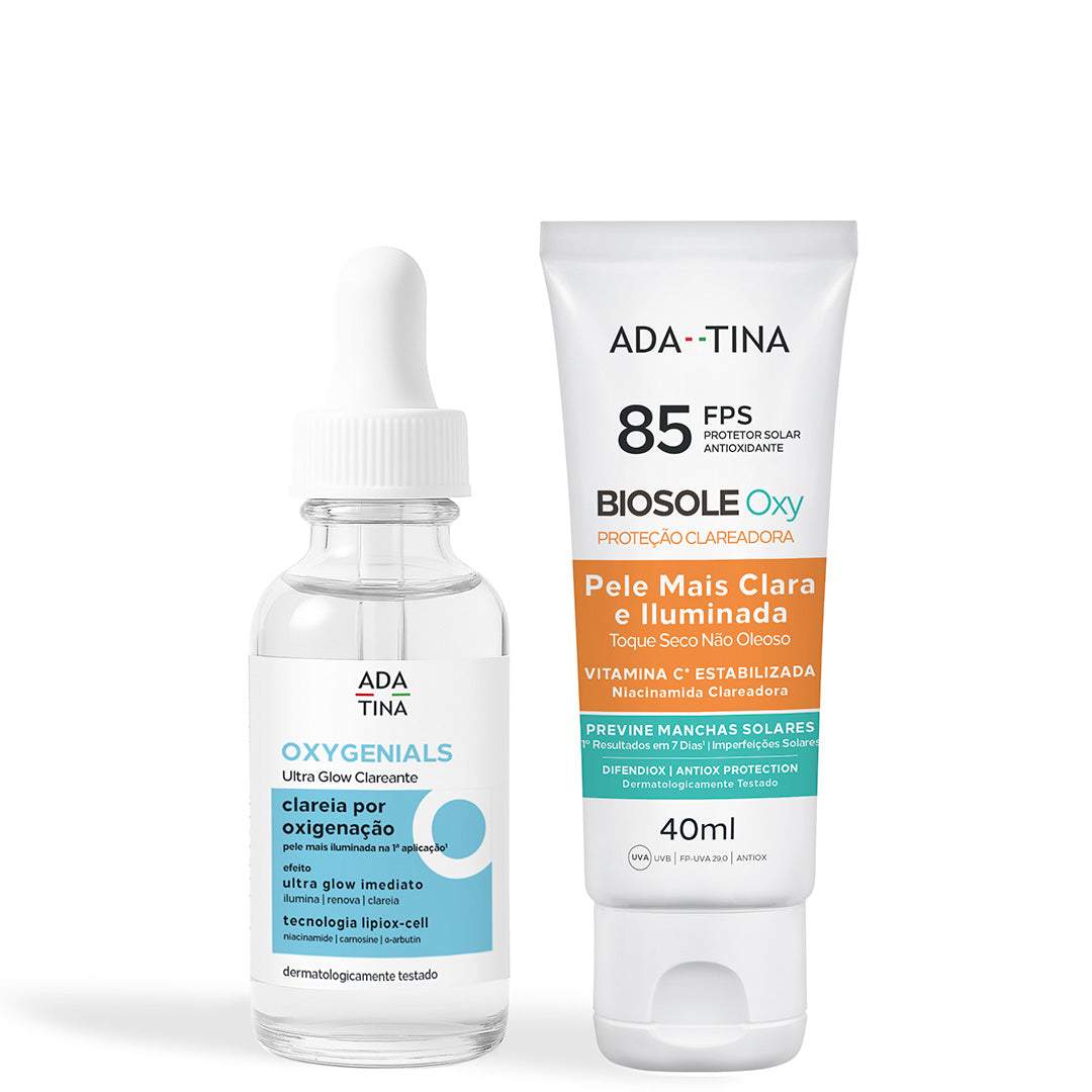 Kit com sérum Oxygenials Ultra Glow Clareante e protetor solar Biosole Oxy FPS 85.