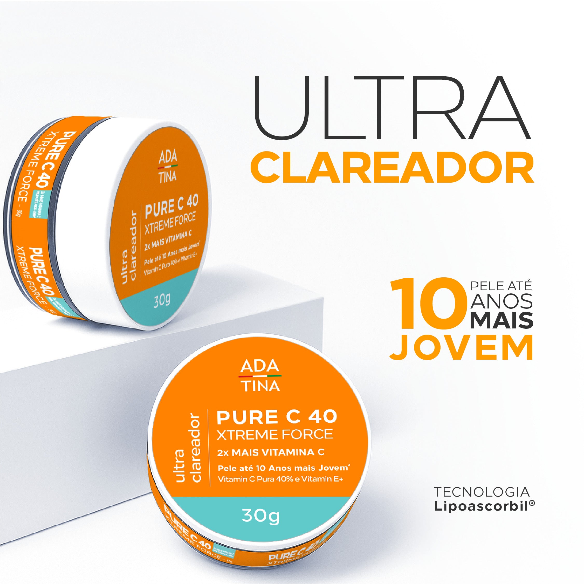 Creme facial ultra clareador Ada Tina Pure C 40 Xtreme Force para pele mais jovem.