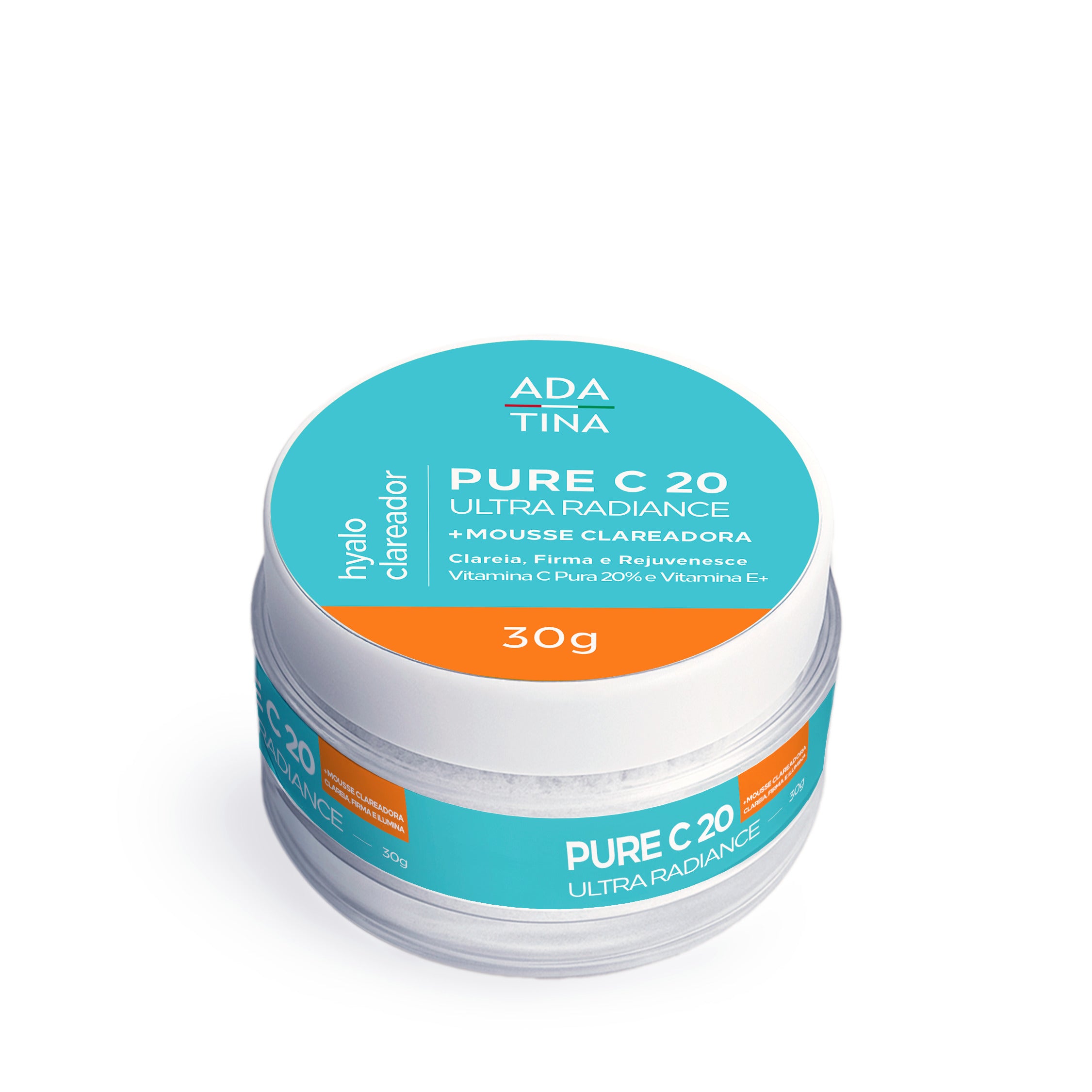 Pote do creme Ada Tina Pure C 20 Ultra Radiance 30g com vitamina C pura 20% e efeito clareador.