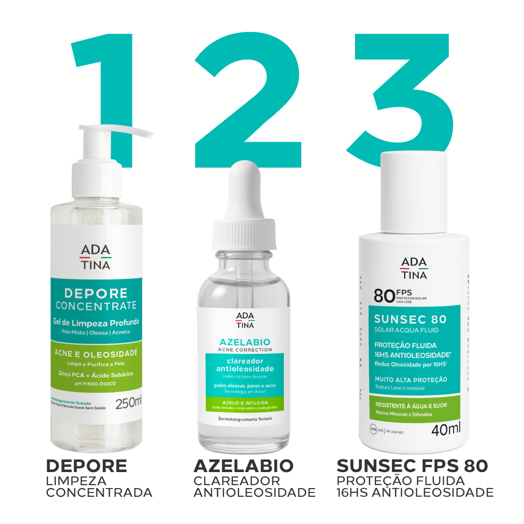 Rotina Antioleosidade com Depore Concentrate, Azelabio e Sunsec FPS 80.