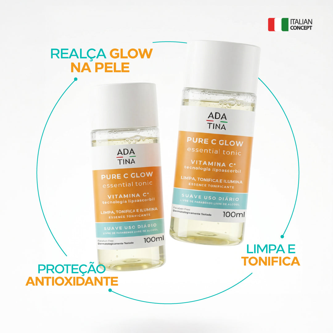 Pure C Glow limpa, tonifica e protege a pele, realçando o glow natural.