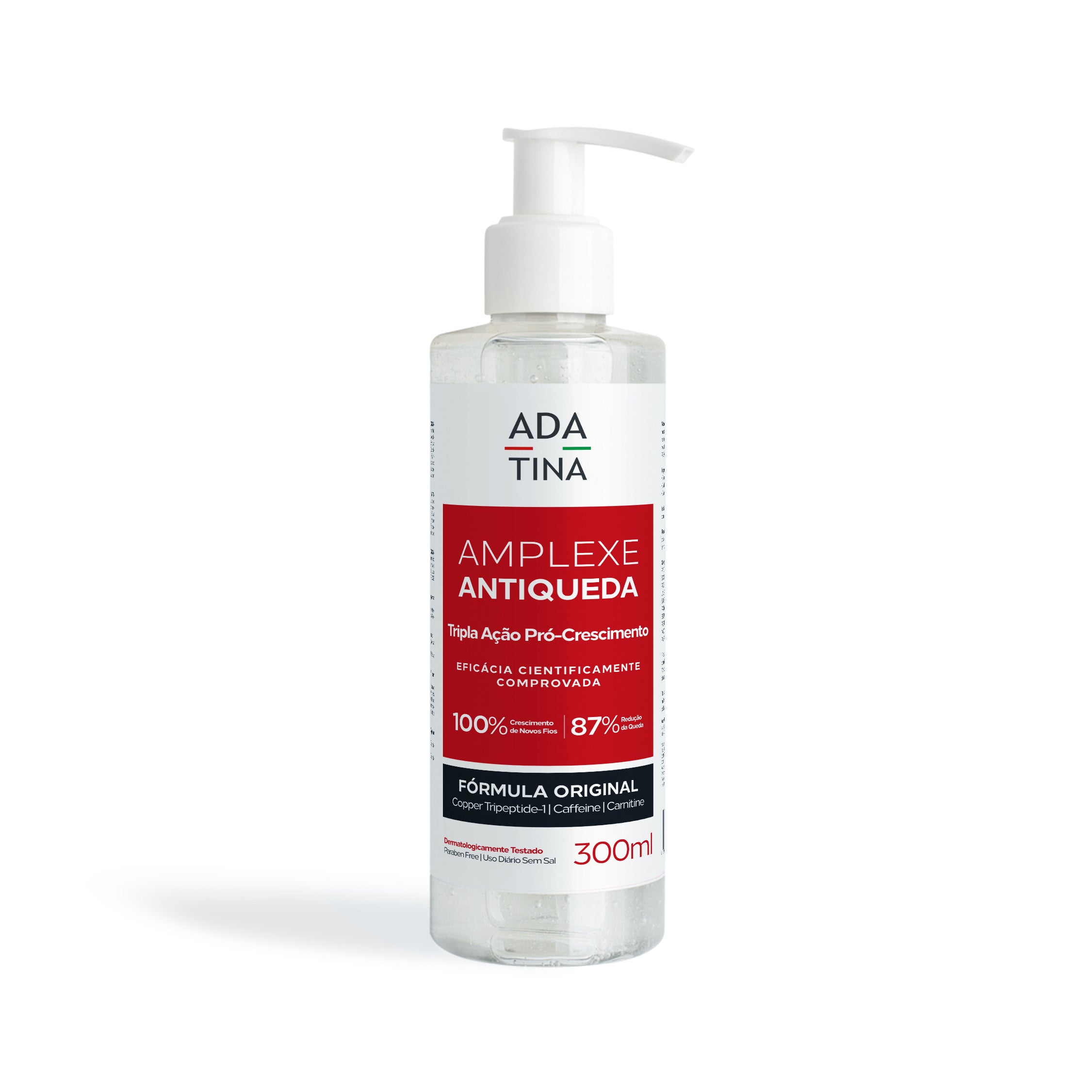 Amplexe Antiqueda Ada Tina 300ml tripla ação pró-crescimento, fortalece raízes e reduz quedas.