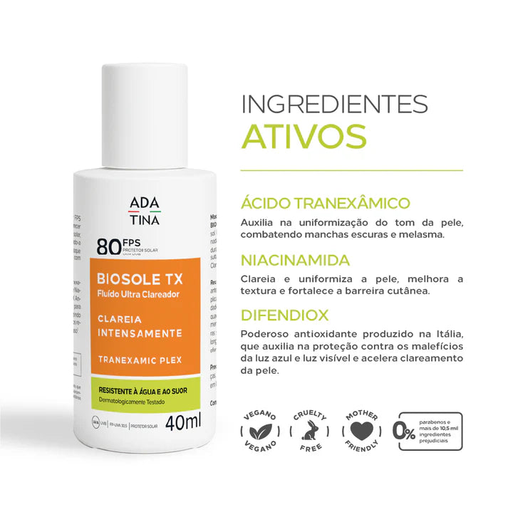 kit 2 Un Protetor Solar 12HS Para Pele com Manchas e Melasma - Biosole TX FPS 80 40ml