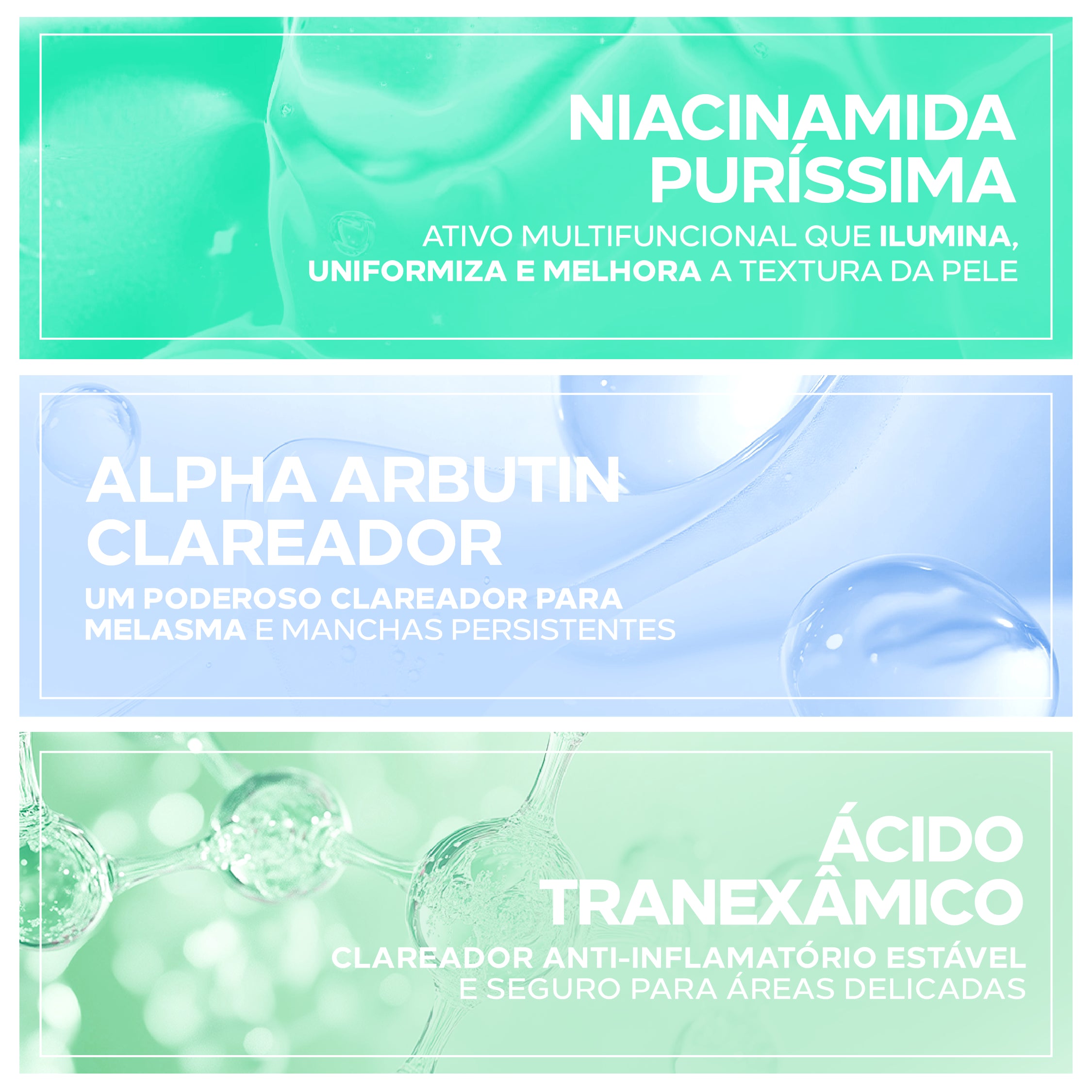 Ingredientes do Gliventi Bio Sensitive: niacinamida, alpha arbutin, ácido tranexâmico.