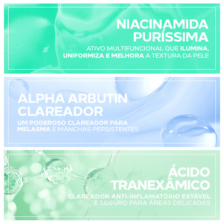 Ingredientes do Gliventi Bio Sensitive: niacinamida, alpha arbutin, ácido tranexâmico.