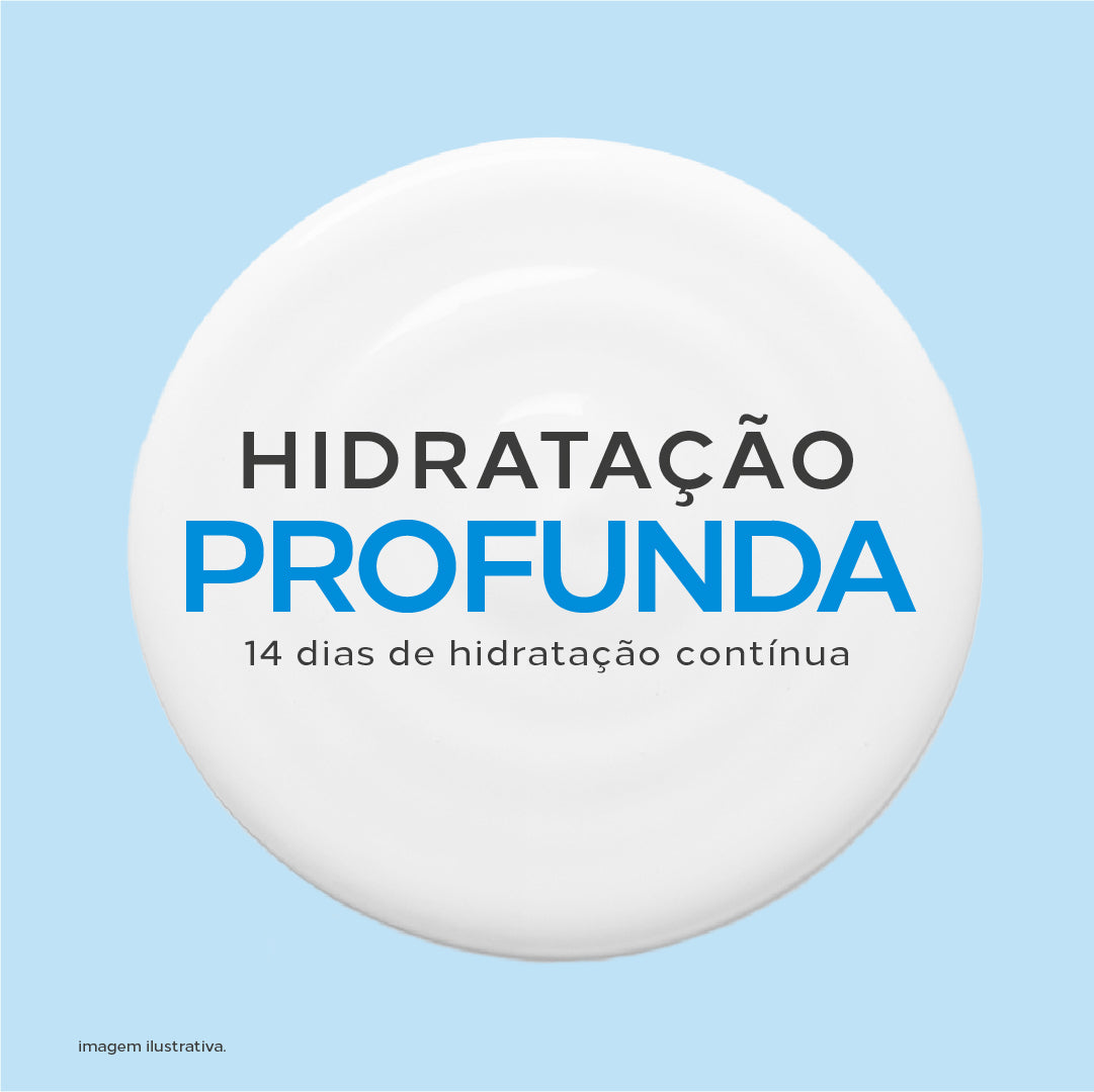 Hidratação profunda com 14 dias de hidratação prolongada para peles secas e ressecadas.