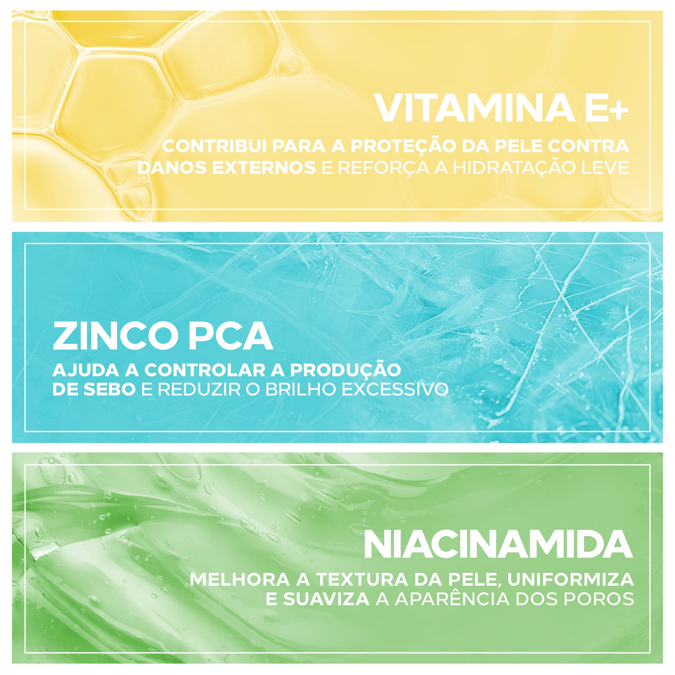 Ingredientes do Depore Stick Ultra Matte: vitamina E, zinco PCA e niacinamida.