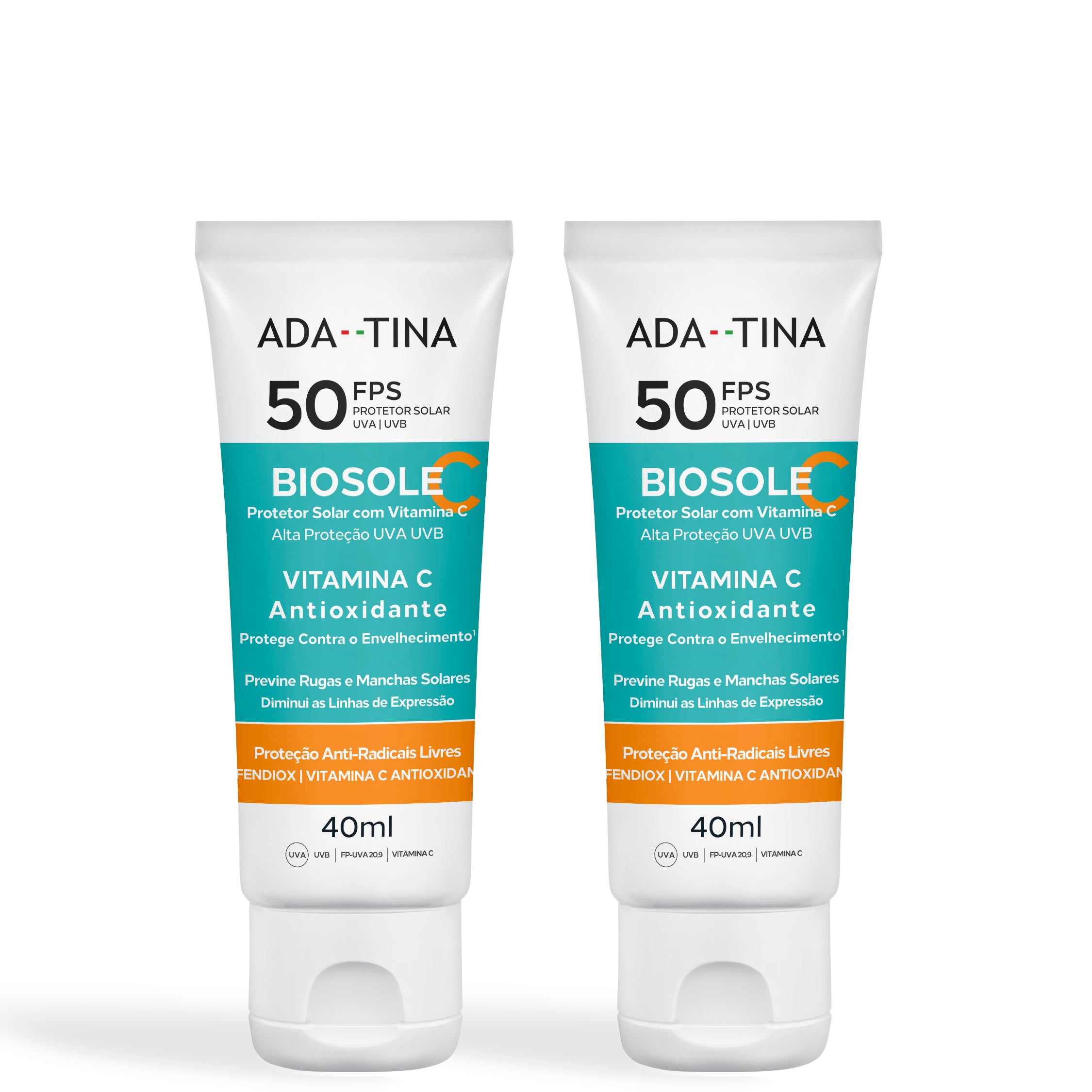 Kit 2 unidades 2 Protetores Solares 12HS Triplo Fator Clareador Biosole C FPS 50 - 40ml