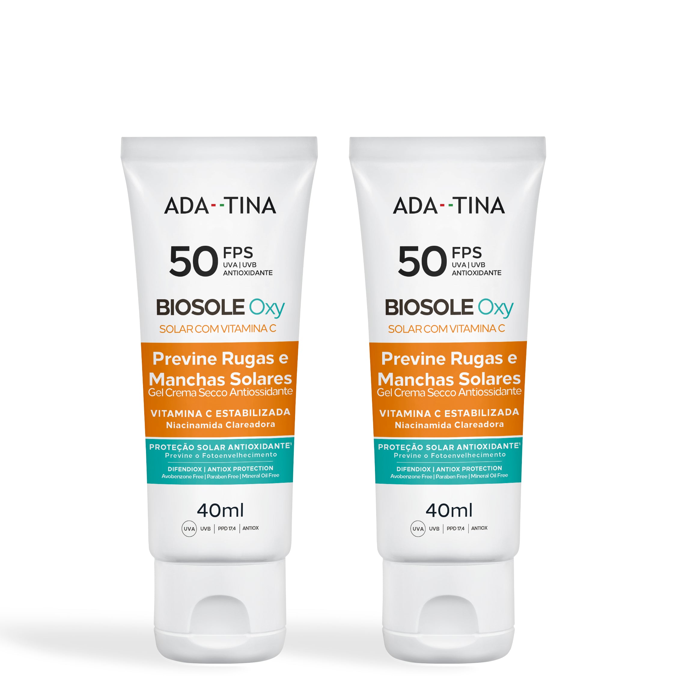 Kit 2 Un Protetor Solar Facial 12HS Clareador Anti-Calor 2x Mais Rápido – Biosole Oxy FPS 50 40ml