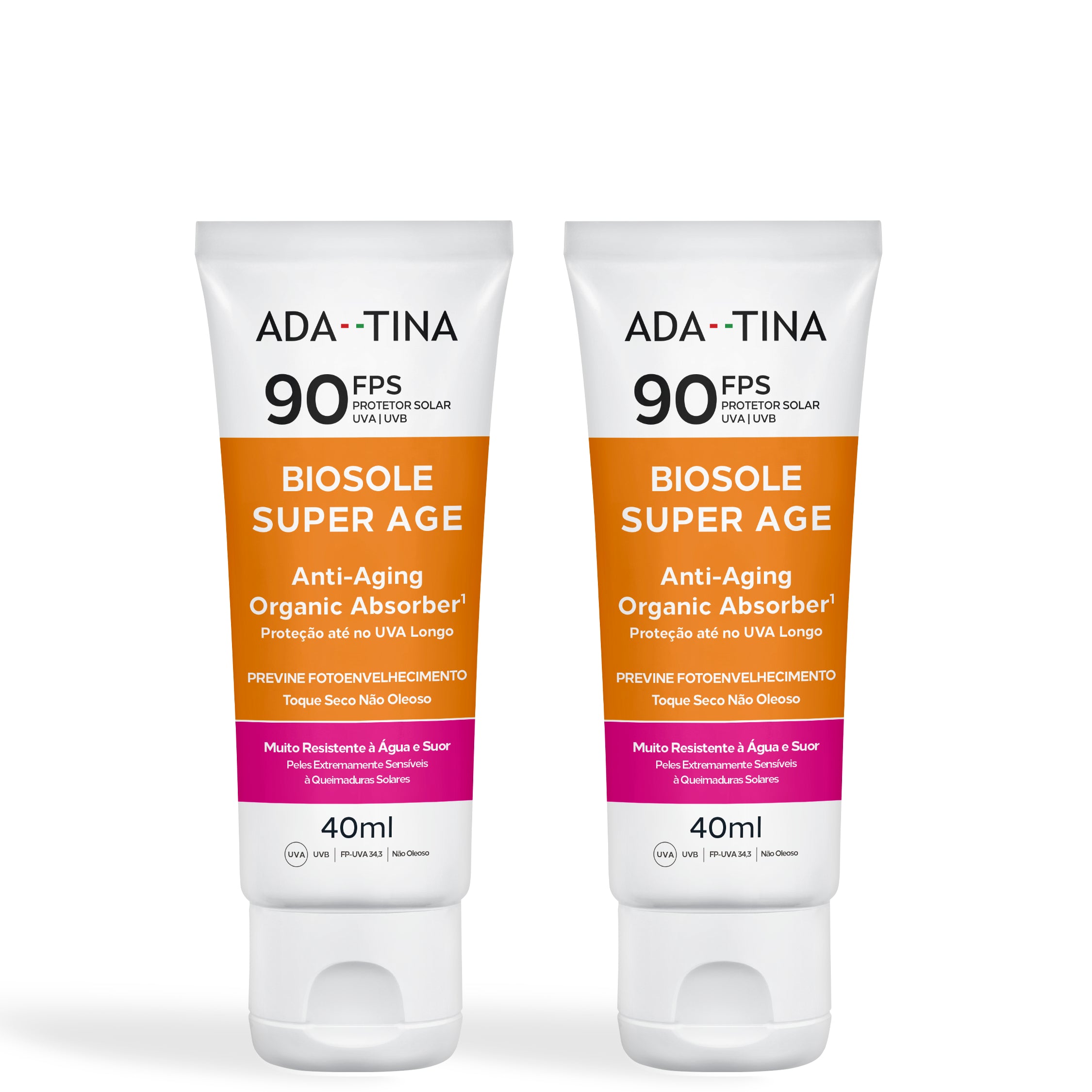 Kit 2 unidades Protetor Solar 12HS Anti-Idade Toque Seco Anti-Calor – Biosole Super Age FPS 90 40ml