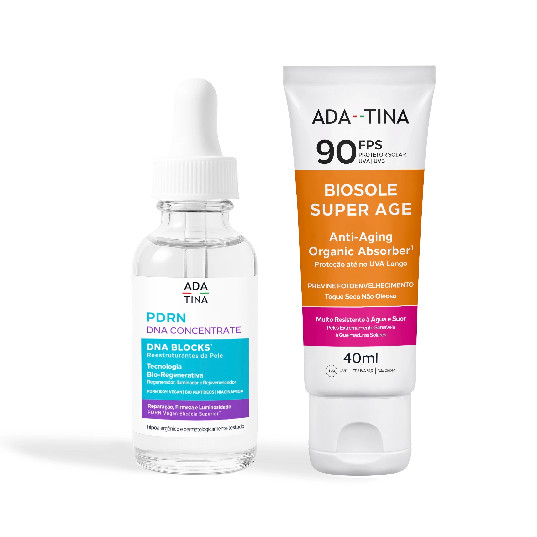 Kit anti-envelhecimento com protetor solar Biosole Super Age FPS 90 e sérum PDRN DNA Concentrate.