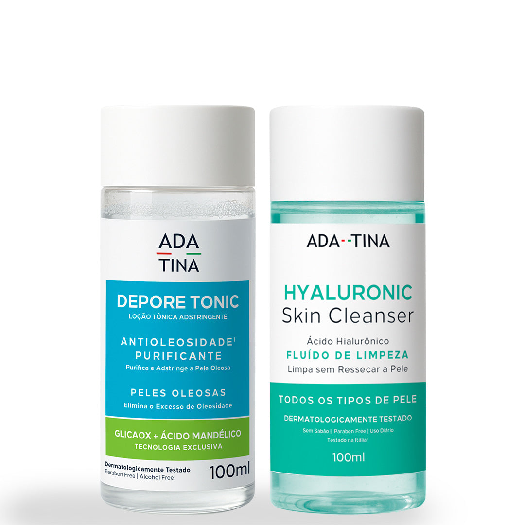 Kit travel size loção tônica linha depore tonic e fluído de limpeza linha hyaluronic.
